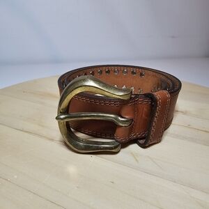 Adoppia Vita Made In Italy 90 Womens Leather Belt 1.5" Wide Brown Brass Buckle